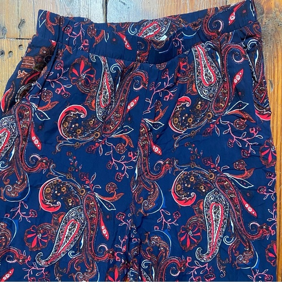 Blu Pepper Ladies Paisley Print Wide-Leg Pull On Pants Size M Navy Red Tassels - Picture 3 of 12